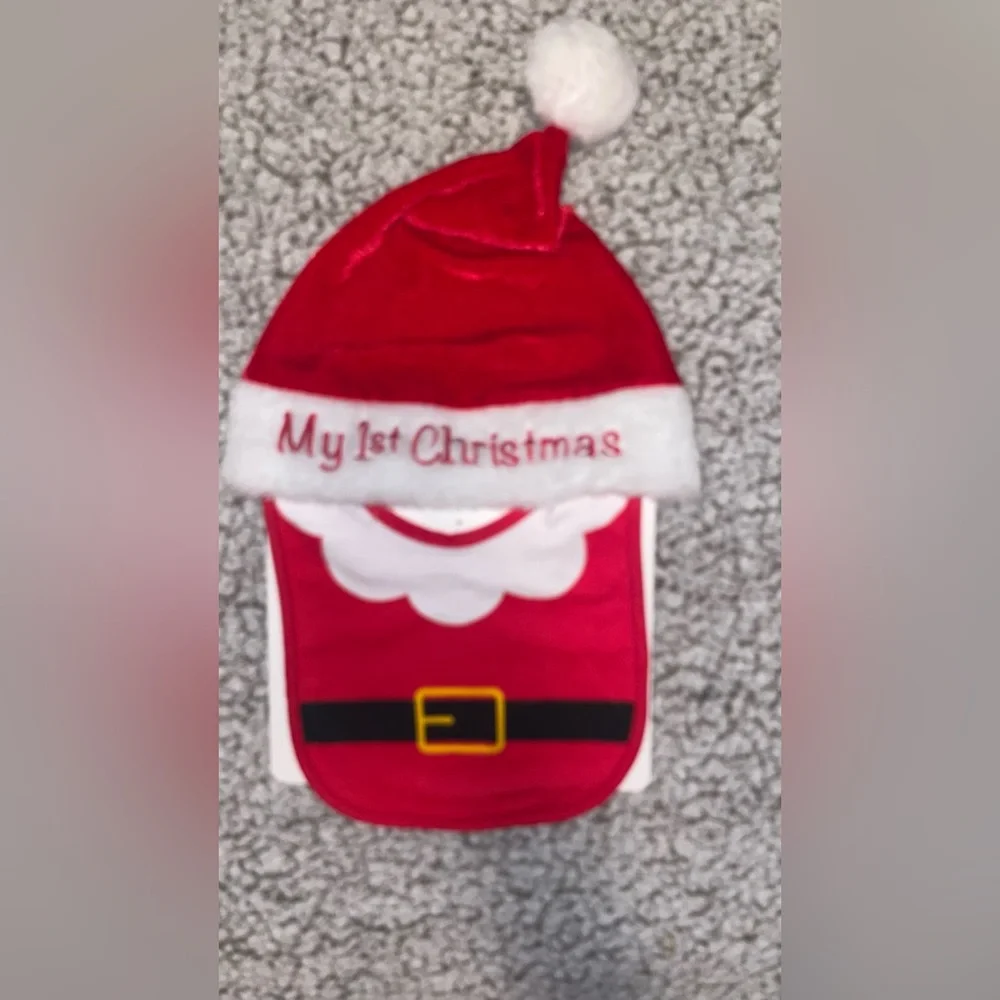 NWT SET 2 PCs MY FIRST CHRISTMAS HAT AND BIB
